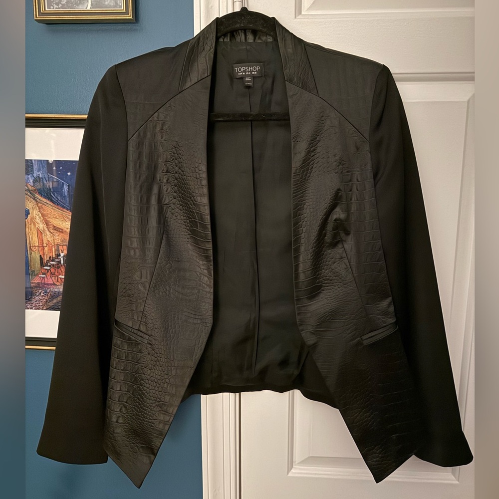 Topshop Black Textured Crocodile Embossed Women's Blazer